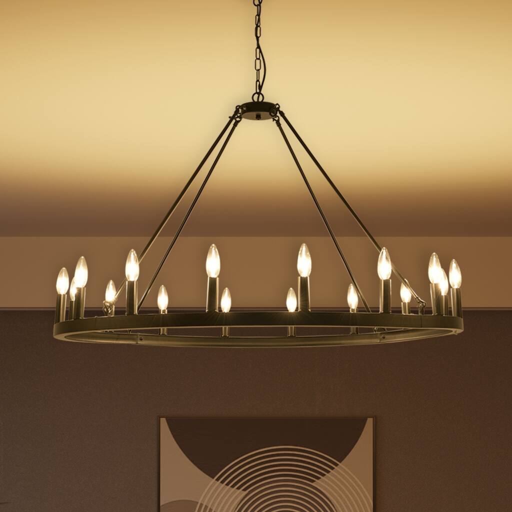 16-Light Black Wagon Wheel Chandelier Farmhouse Chandelier Diam 43-inch Large Round Pendant Light Fixture