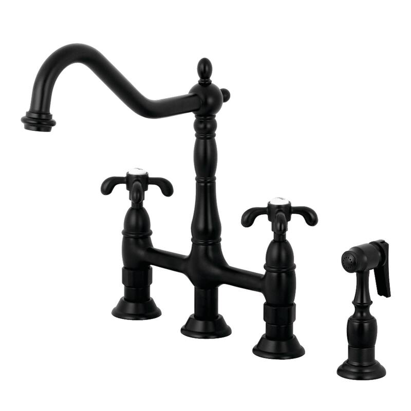 Kingston Brass French Country Bridge Kitchen Faucet with Brass Sprayer