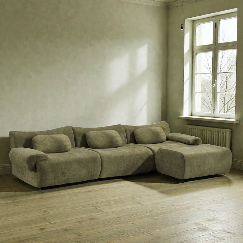 Modular Chenille Sofa Set with Armchair, Extra Large Deep Seat 3 Seater Compression Couch with Pillows