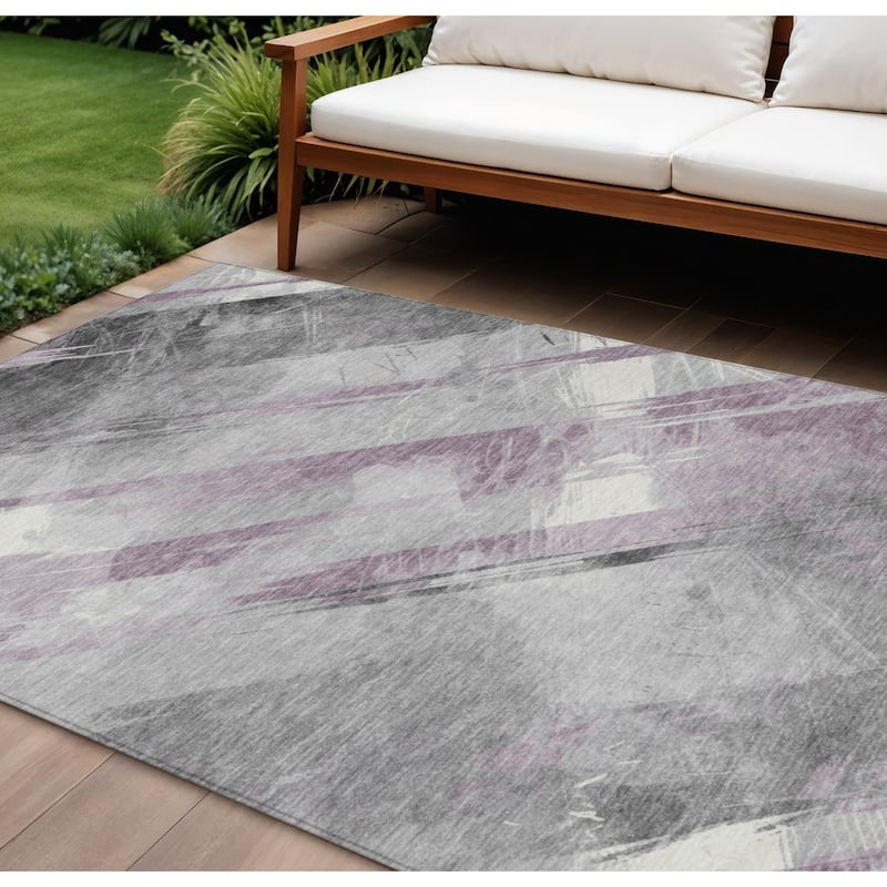 HomeRoots Striped Transitional Rectangle Outdoor Rug - Grey/Purple - 8' X 10'