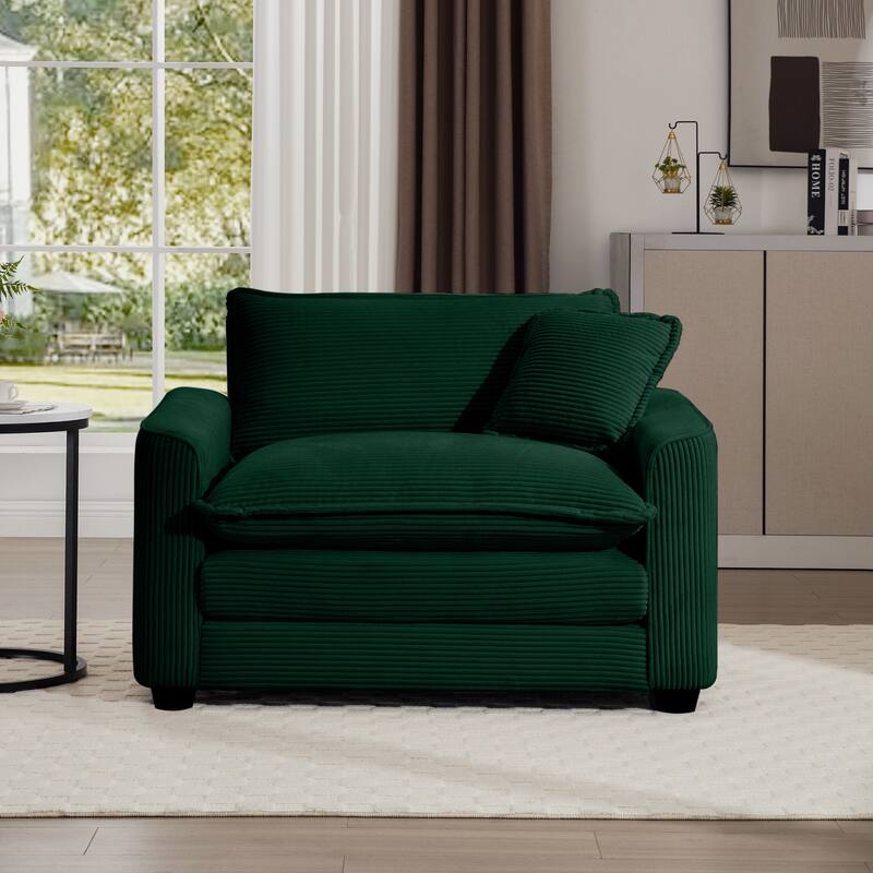 Corduroy Fabric Single Accent Sofa Chair with Pillow, Ergonomic Deep Seat Sofa for Livingroom