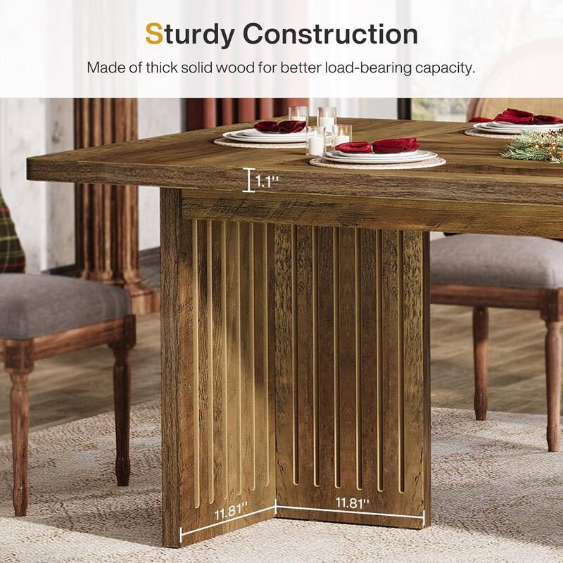 63 Inches Dining Table, Rectangular Kitchen Table for Home, Rustic Brown - 31.5"D x 62.99"W x 29.53"H