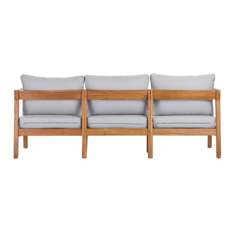 Christopher Knight Home - 76.38" W Outdoor Teak Finish Solid Wood 3-Seater Sofa with Cushions