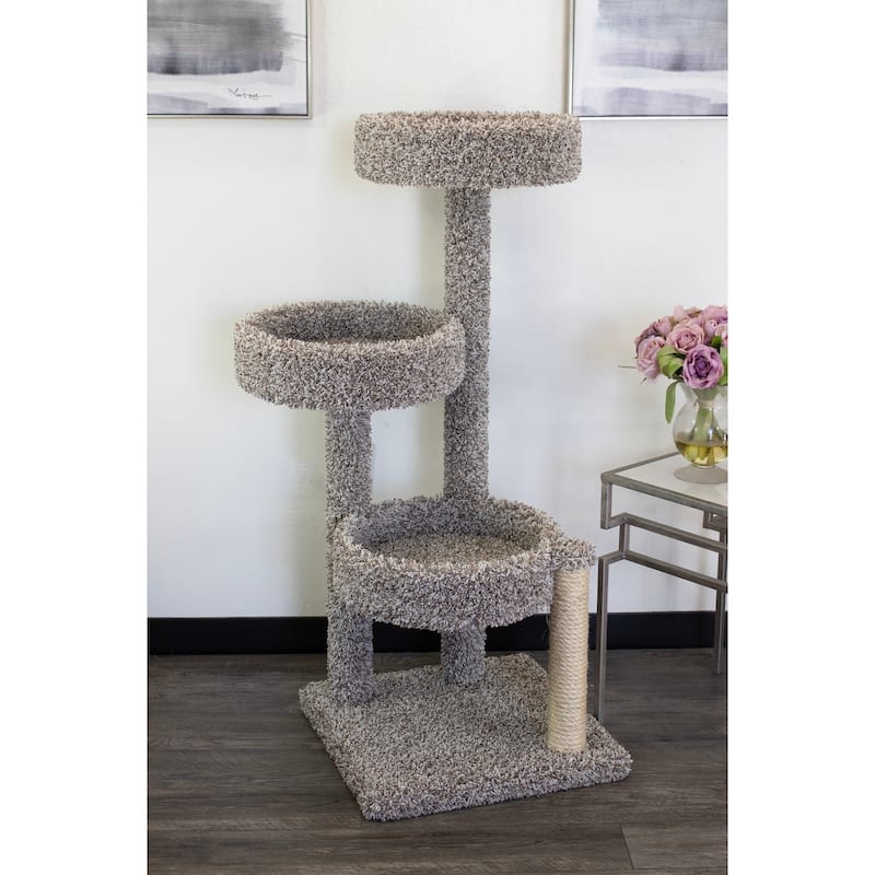 Multi-Level Cat Tree Tower with Plush Condo Cubbies and Sisal Rope Posts for Playful Cats in Compact Spaces
