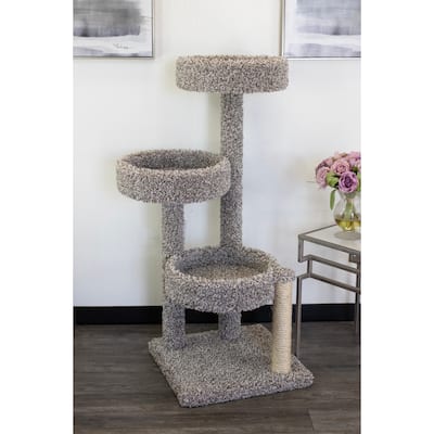 Multi-Level Cat Tree Tower with Plush Condo Cubbies and Sisal Rope Posts for Playful Cats in Compact Spaces
