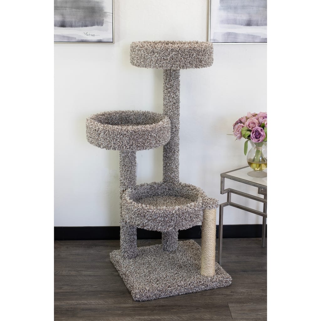 Multi-Level Cat Tree Tower with Plush Condo Cubbies and Sisal Rope Posts for Playful Cats in Compact Spaces