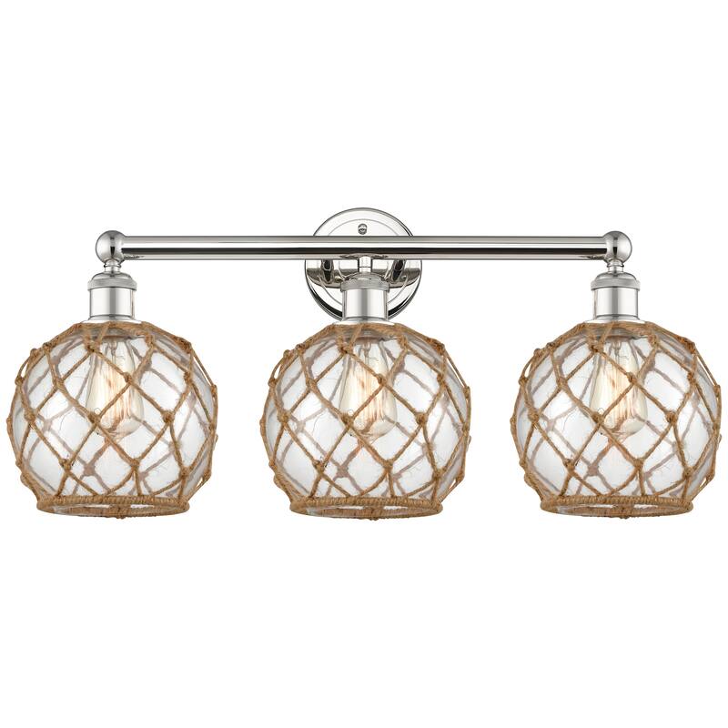 Innovations Lighting Endless Possibilities Edison - Farmhouse Rope - 3 Light 26" Bath Vanity Light - Clear Glass with Brown Rope/Polished Nickel