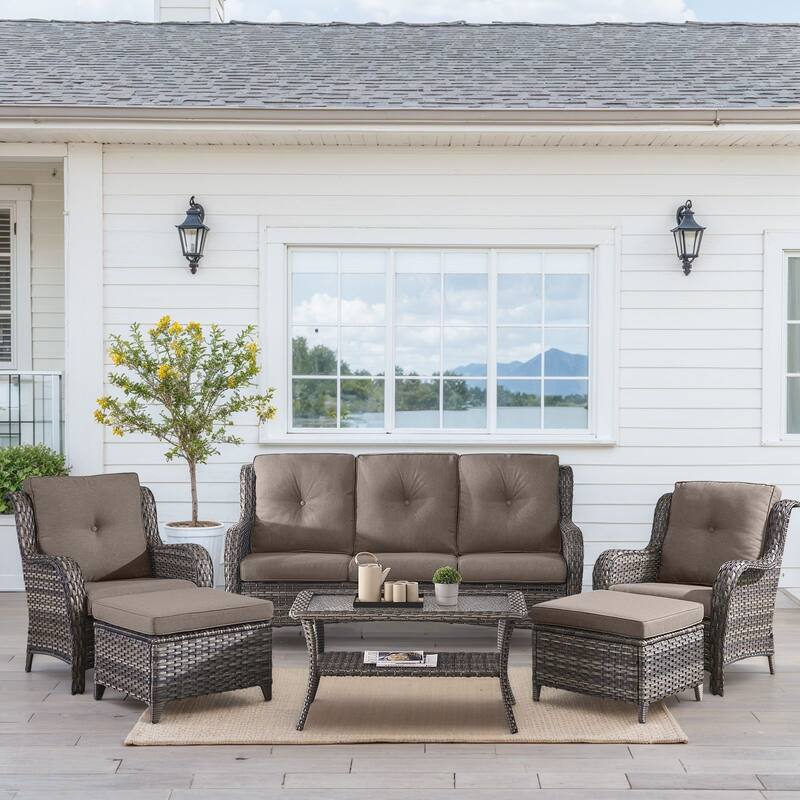 Outdoor Patio Chairs with Sofa Ottoman Table - Grey - Grey
