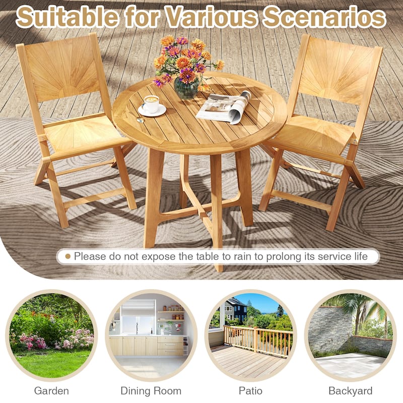 Gymax 31.5'' Patio Dining Table Round Teak Wood Dining Table w/