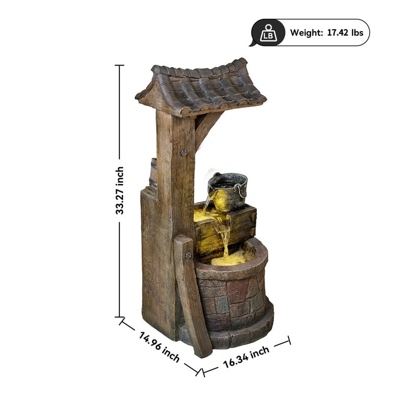 Vbal Hand Crafted Rustic Well Pump and Bucket Water Fountain with LED Lights