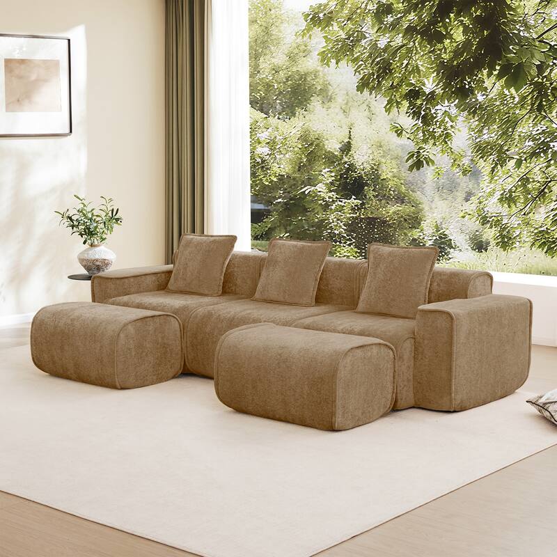 GDFStudio - Streamlined Velvet 3-Seater 108.66" U-Shaped Modular Boneless Sofa with 2 Ottomans