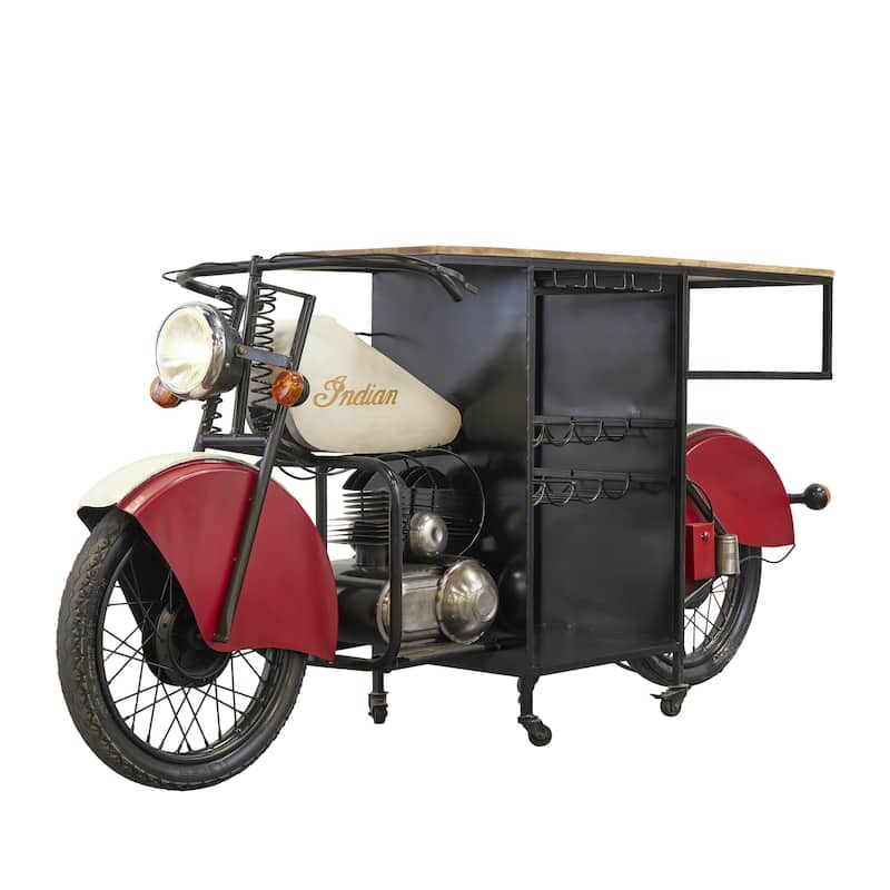 Metal Handmade One-of-a-Kind Reclaimed Motorcycle Bar with Light Up Headlights and Taillights - Black - Roche River Decor
