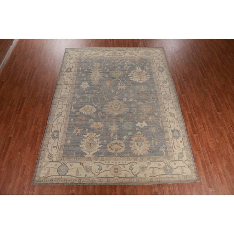 Hand Knotted Oriental 100% Wool Carpet Transitional All-Over Navy Blue & Blues Oushak Area Rug - 11' 11'' X 9' 0''