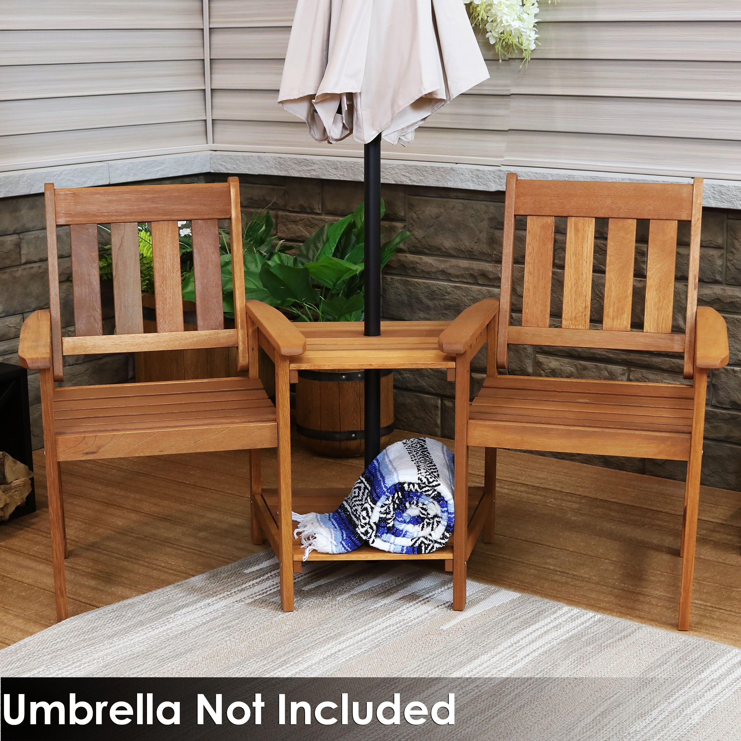 Sunnydaze Meranti Wood Jack and Jill Chairs with Attached Table