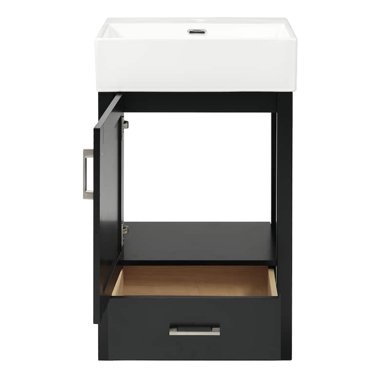 Minimalist Design Storage Cabinet Bathroom Vanity with Drop-In Ceramic Sink, Drawer, Silver Metal Handles and Plastic Feet Pads