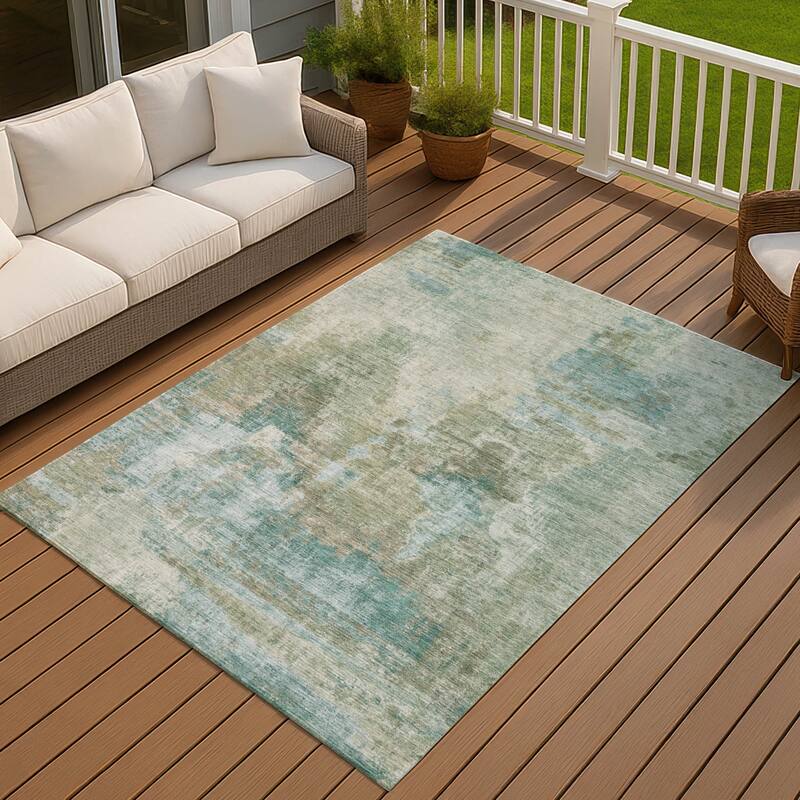 Machine Washable Indoor/ Outdoor Abstact Contemporary Chantille Rug - Sage - 3' x 5'