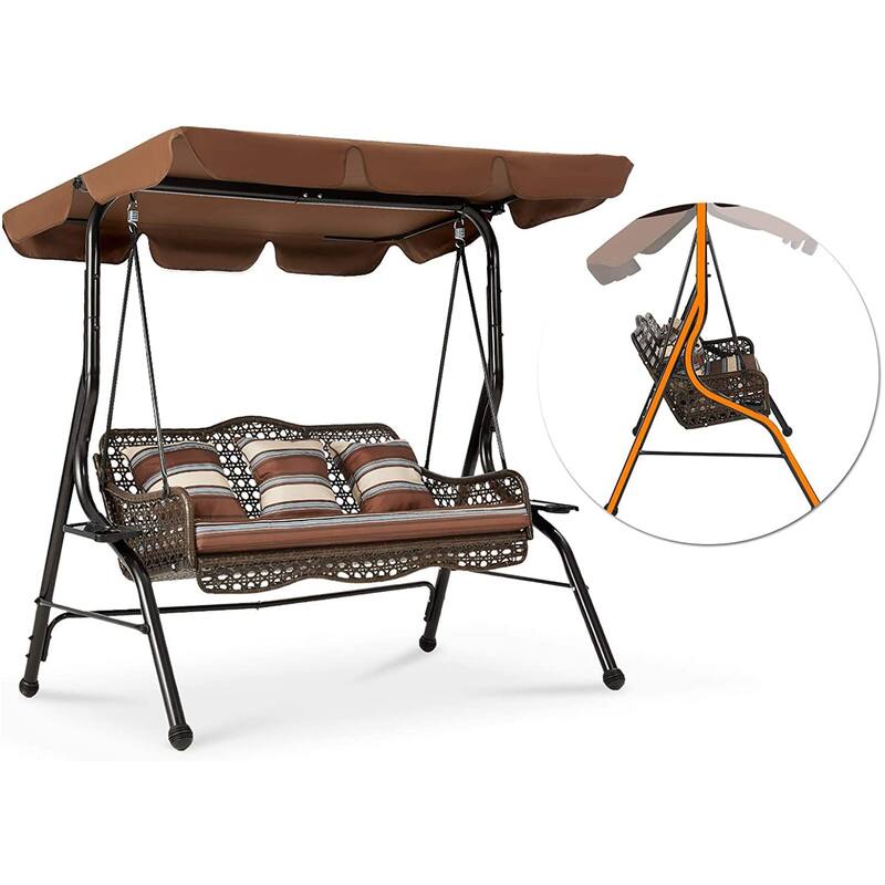 AECOJOY 3-Seat Outdoor Patio Swing Chair Hammock Lounge Chair w/Canopy - N/A