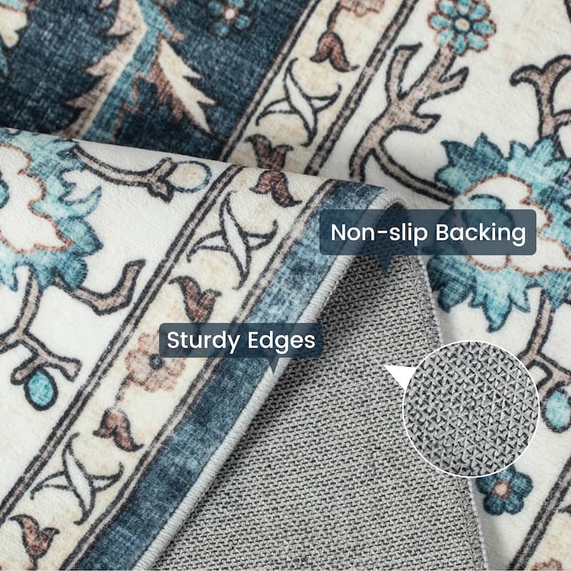 Glitzhome Machine Washable Boho Floral Medallion Area Rugs 5' x 8'