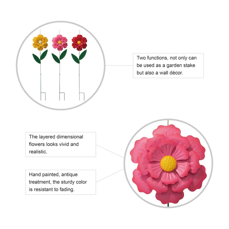 Glitzhome Metal Dimensional Flower Butterfly "Welcome" Birds Yard Stakes or Wall Decor (Set of 3)