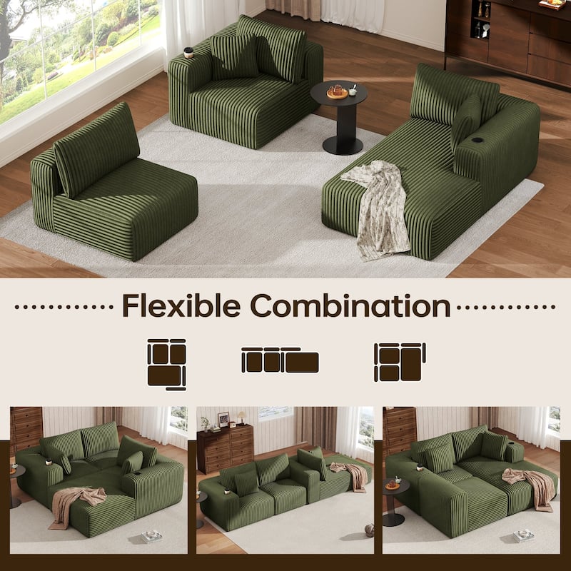 108" Cloud Sectional Couch with Chaise Lounge, L Shaped Modular Modern Sofa with Cup Holder, No Assembly Required