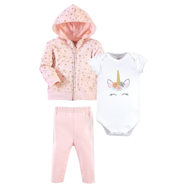 slide 1 of 1, Little Treasure Baby and Toddler Girl Hoodie, Bodysuit or Tee Top, and Pant Set, Unicorn Baby 0-3 Months - Unicorn Baby