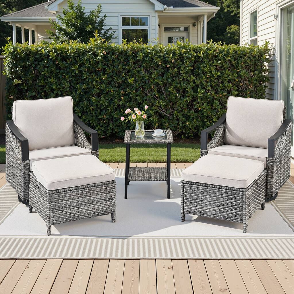 Pocassy 5-Piece Outdoor Patio Swivel Chairs Table with Ottoman