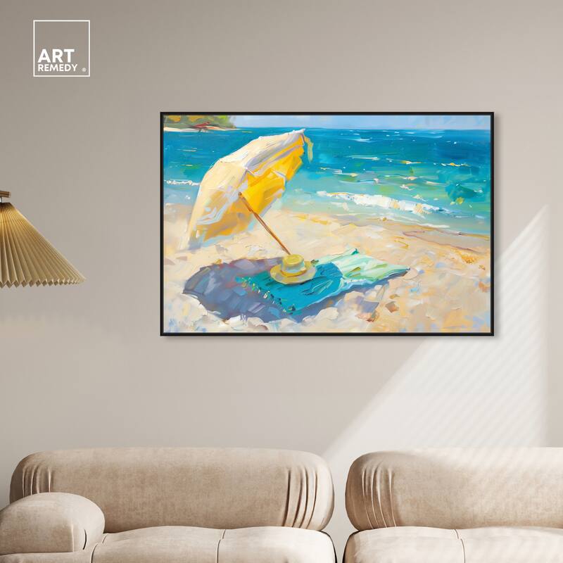 Art Remedy Morning Beach View Framed Colorful Coastal 1 Piece Canvas Wall Art