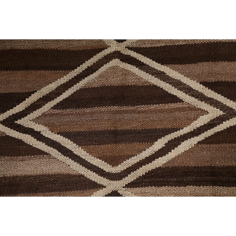 Natural Dye Geometric Kilim Oriental Area Rug Hand-woven Wool Carpet - 4'6" x 6'5"