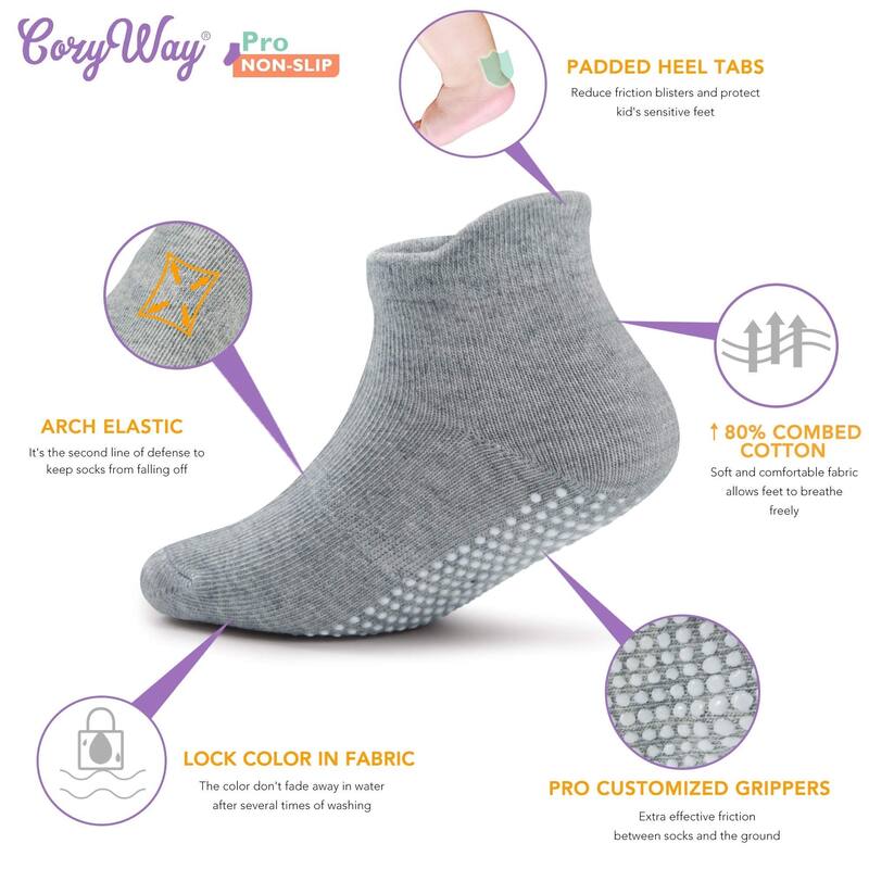 CozyWay Non-Slip Ankle Style Socks with Grippers, 12 Pack, Gray, 6-12 Months, Unisex