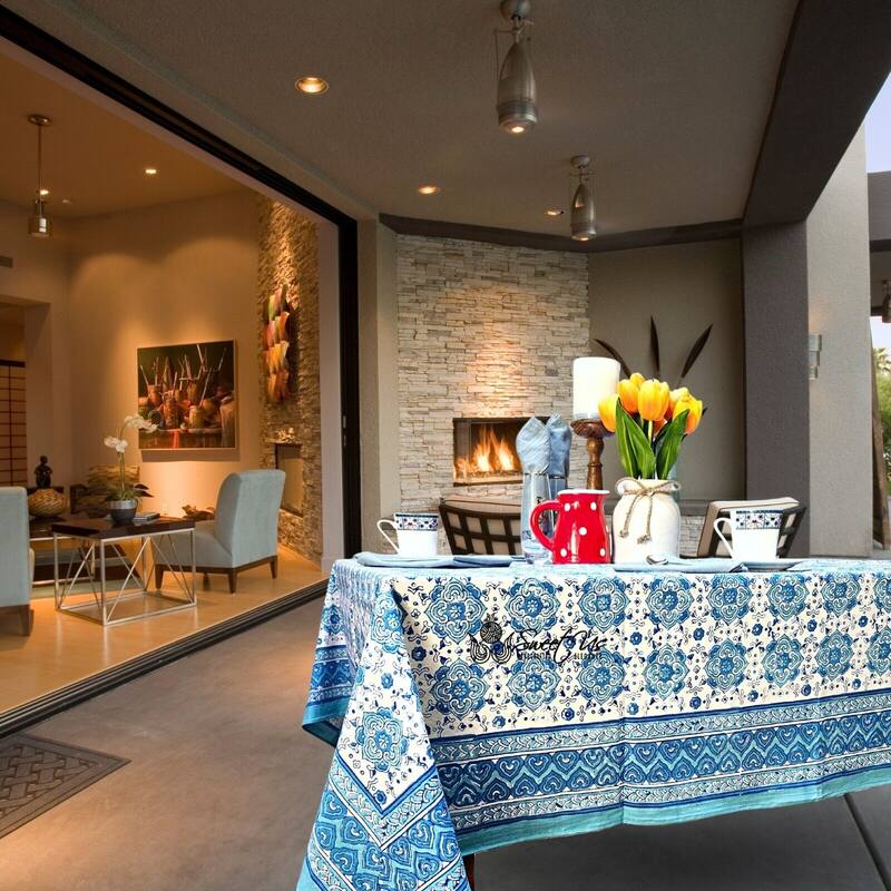 Cotton Springtime Splendor Tablecloth Collection, Ice Blue