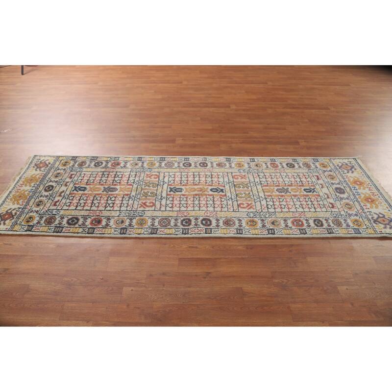 Geometric Khotan Oriental Runner Rug Hand-Knotted Wool Carpet - 2'6" x 8'0"