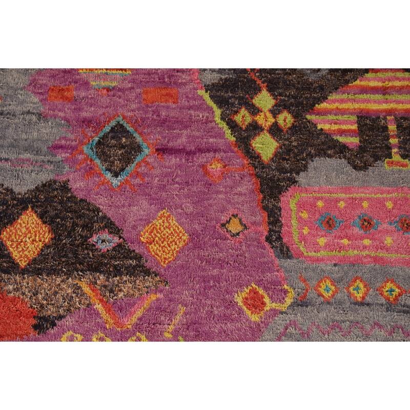 Tribal Plush Moroccan Area Rug Hand-Knotted Wool Carpet - 9'0" x 12'5"