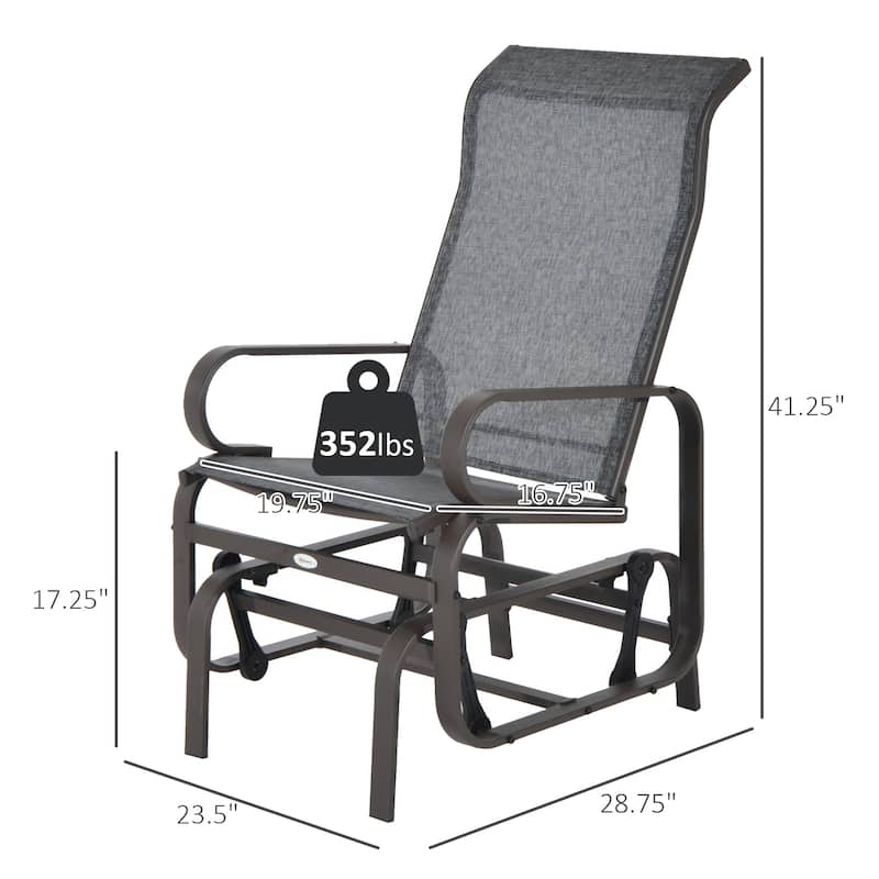 Outdoor Glider Chair, Single Patio Rocking Lounge Chair, High Back and Heavy Duty, Portable for Camping, Lawn, Garden, Yard