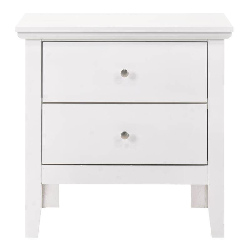 White Transitional Nightstand with Two Drawers, No Assembly Needed