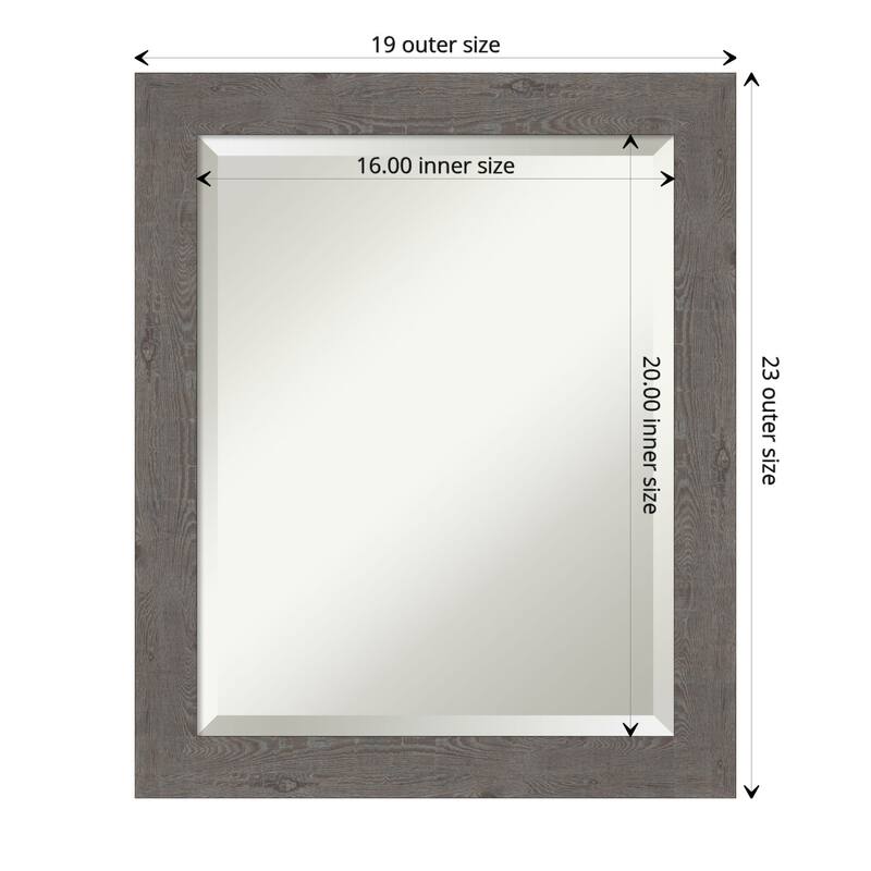 Beveled Bathroom Wall Mirror - Rustic Plank Grey Narrow Frame - Outer Size: 19 x 23 in