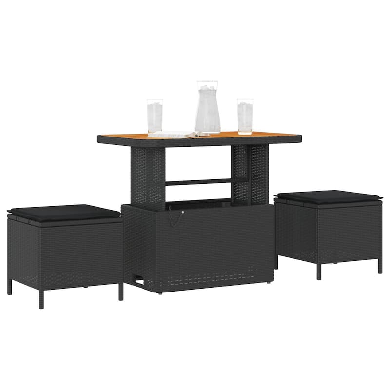 vidaXL 3/4 Piece Garden Dining Set with Cushions Black Poly Rattan Acacia