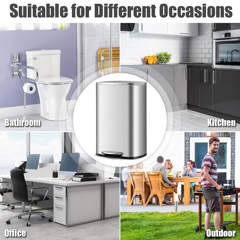 13.2 Gallon Stainless Steel Trash Garbage Can Airtight Soft Close Bin