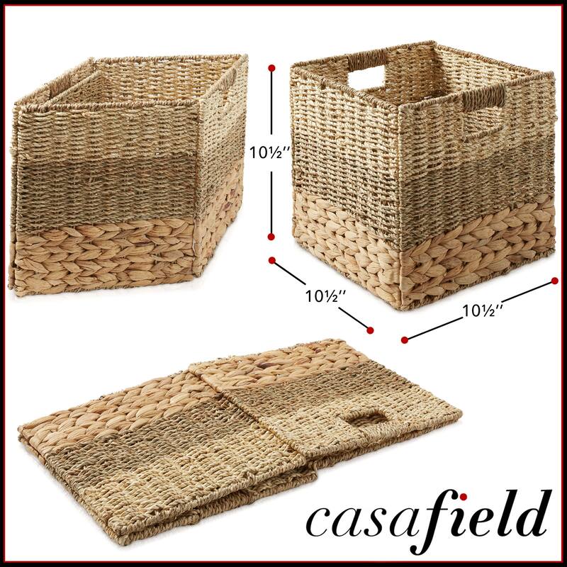 Mixed Weave Hyacinth Seagrass Storage Basket Set Natural Wicker