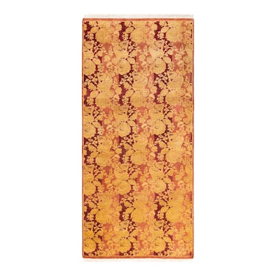 Overton Handknotted Wool Traditional Abstract Pink Runner