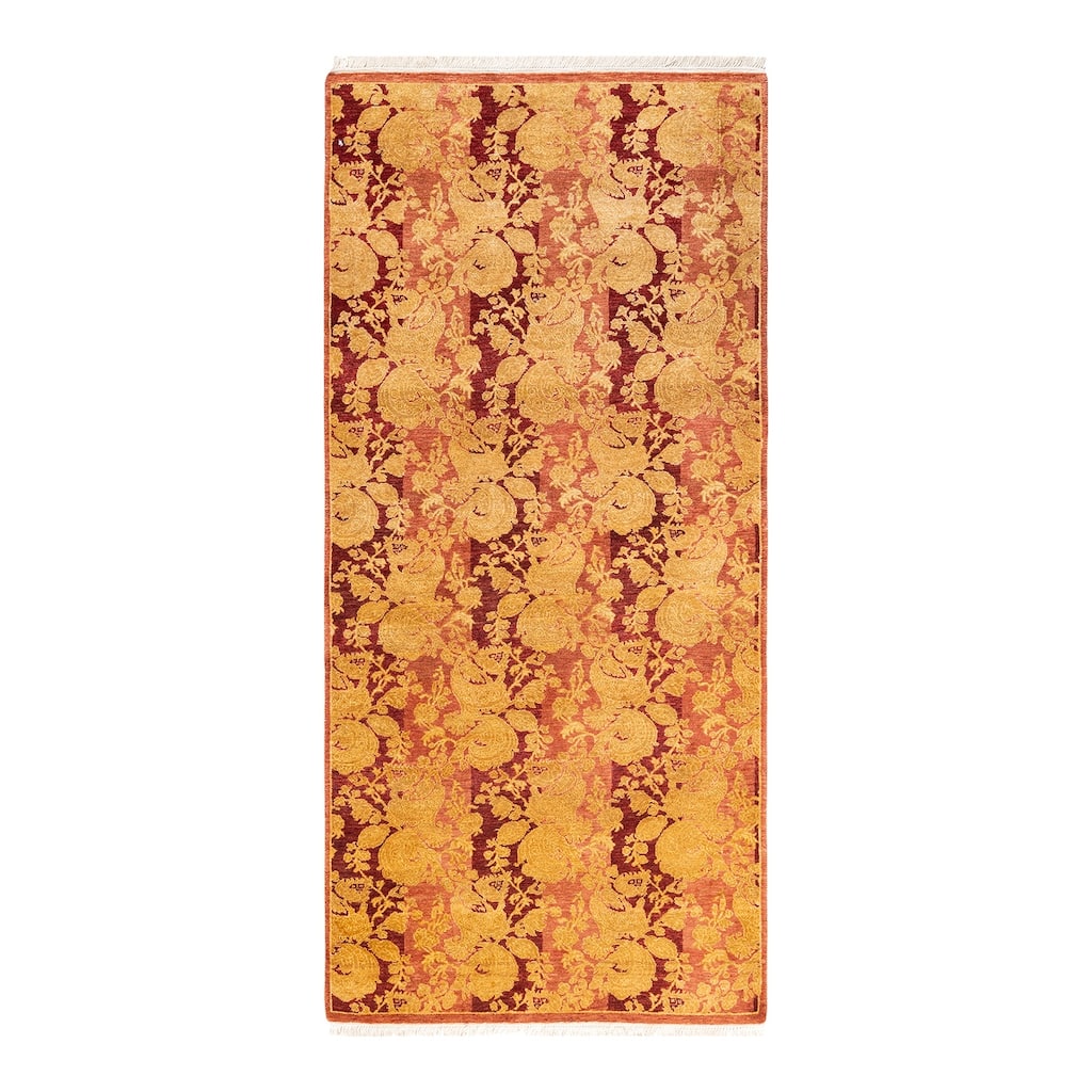 Overton Handknotted Wool Traditional Abstract Pink Runner