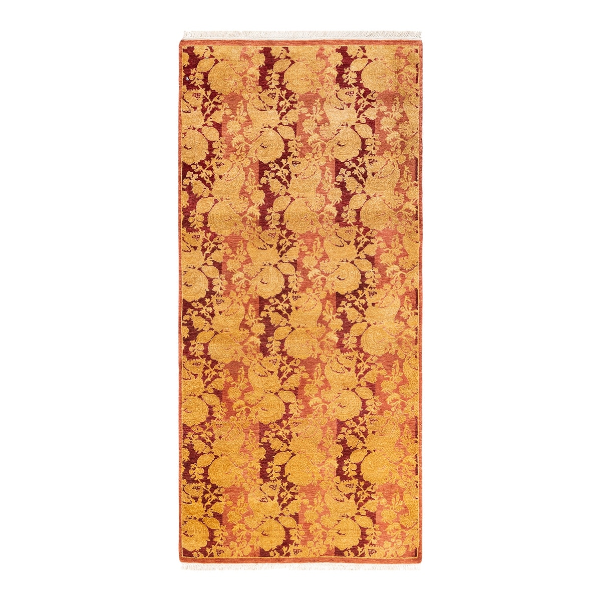 Overton Handknotted Wool Traditional Abstract Pink Runner