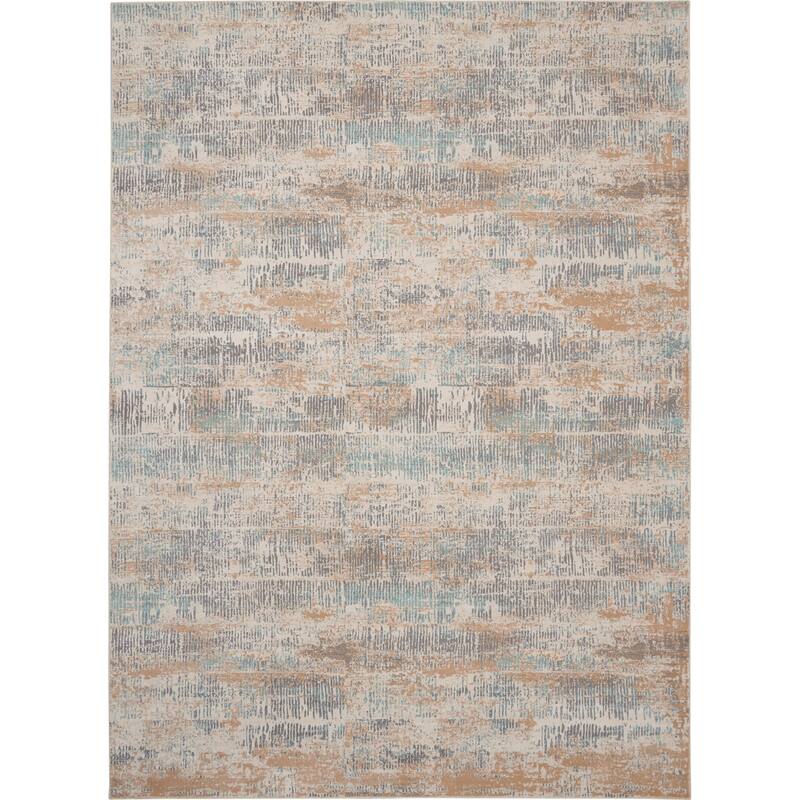 Michael Amini MA90 Uptown Abstract Area Rug - 8' 10" x 11' 10" - Beige/Aqua - Rectangle