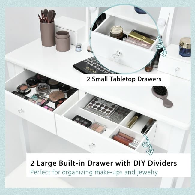 Vanity Table Set with Lighted Mirror for Bedroom and Dressing Room - 36" x 16" x 52" (L x W x H)