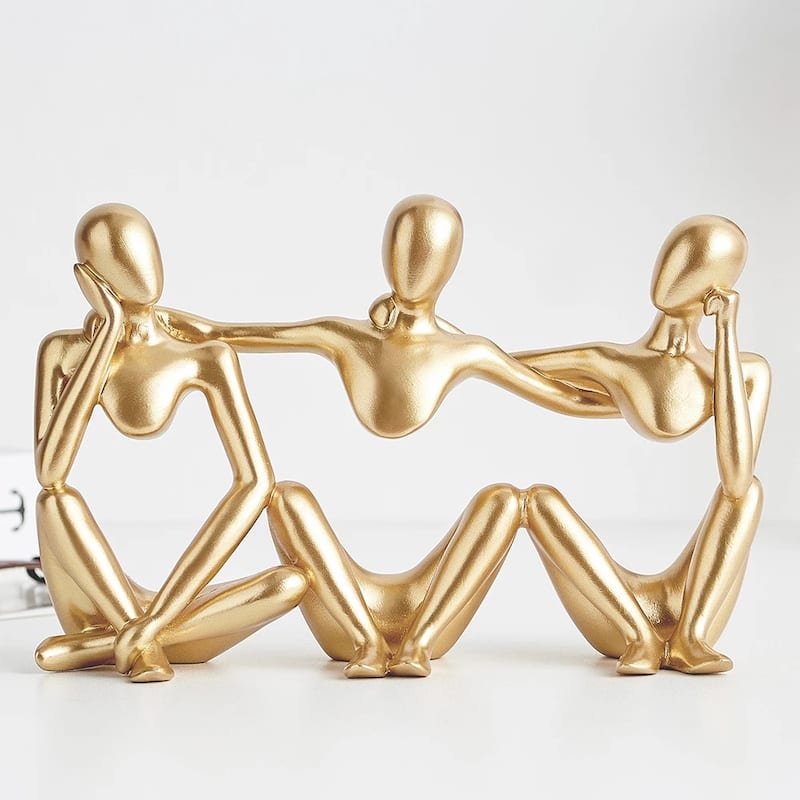 Curata Home Gold Resin Abstract Best Friends Tripler Thinker Figurine - 8"x 5"x 2" - Medium