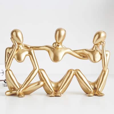 Curata Home Gold Resin Abstract Best Friends Tripler Thinker Figurine - 8"x 5"x 2" - Medium