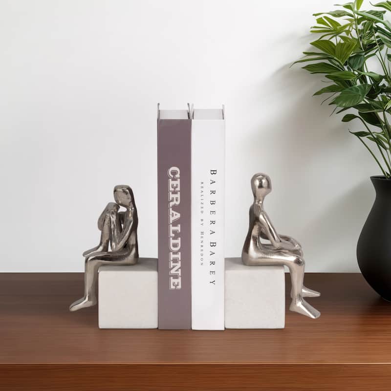Sagebrook Home Modern Abstract Human Figurine Bookends Set of 2 Made of Marble Stone Metal and Aluminum Sculptural