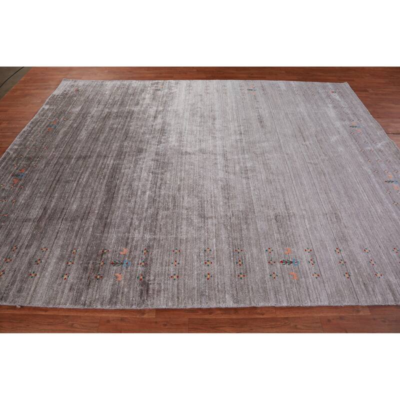 Hand Knotted Oriental 100% Wool Carpet Tribal Stripe Greys & Charcoal Gabbeh Area Rug - 9' 11'' X 7' 9''