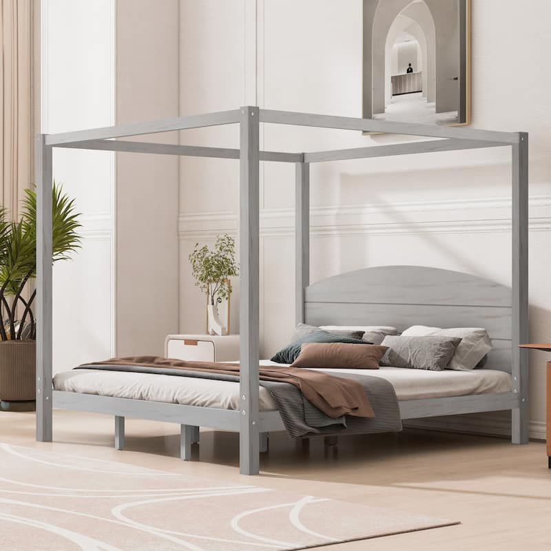 Canopy Platform Bed with Headboard and Footboard,With Slat Support Leg