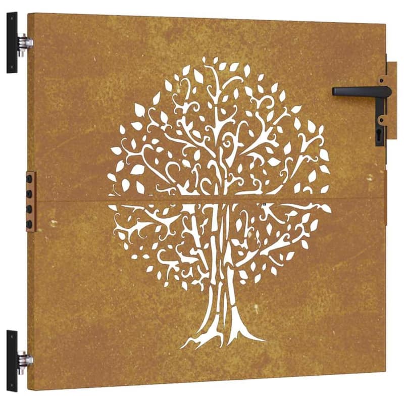 vidaXL Garden Gate Decorative Door Outdoor Fence Corten Steel Tree Design - 33.5 x 1.2 x 29.5"