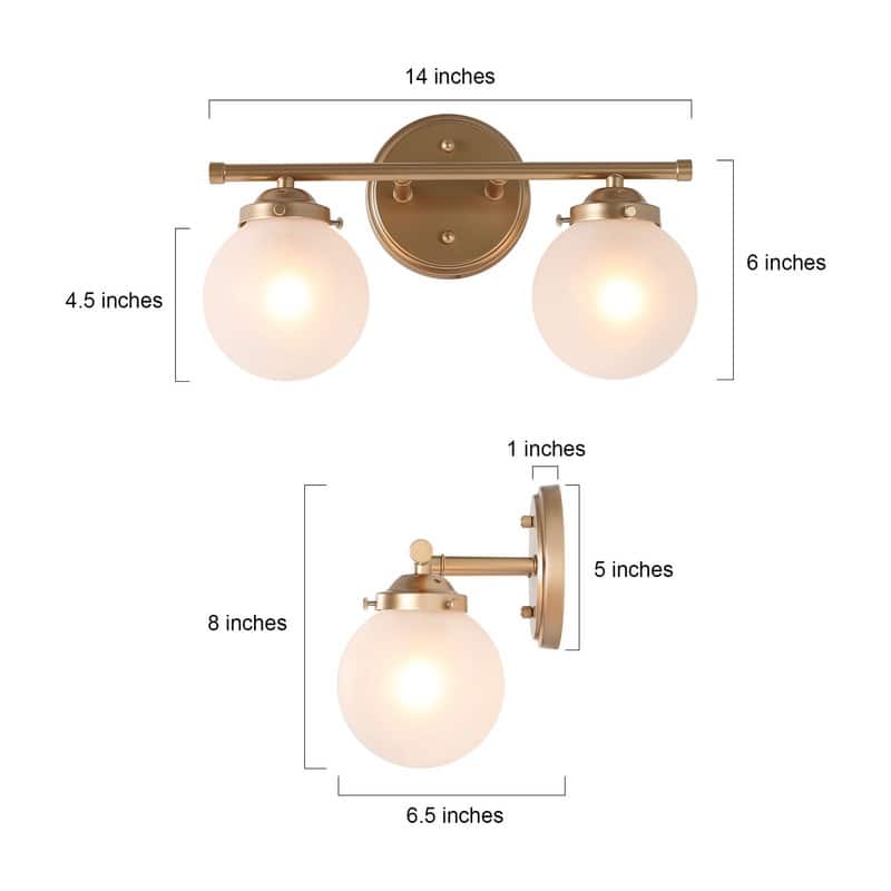 Modern Glam 2-light Bathroom Vanity Light Powder Room Wall Sconce Light with Frosted Glass Shades - L 14"x W 6.5"x H 8"